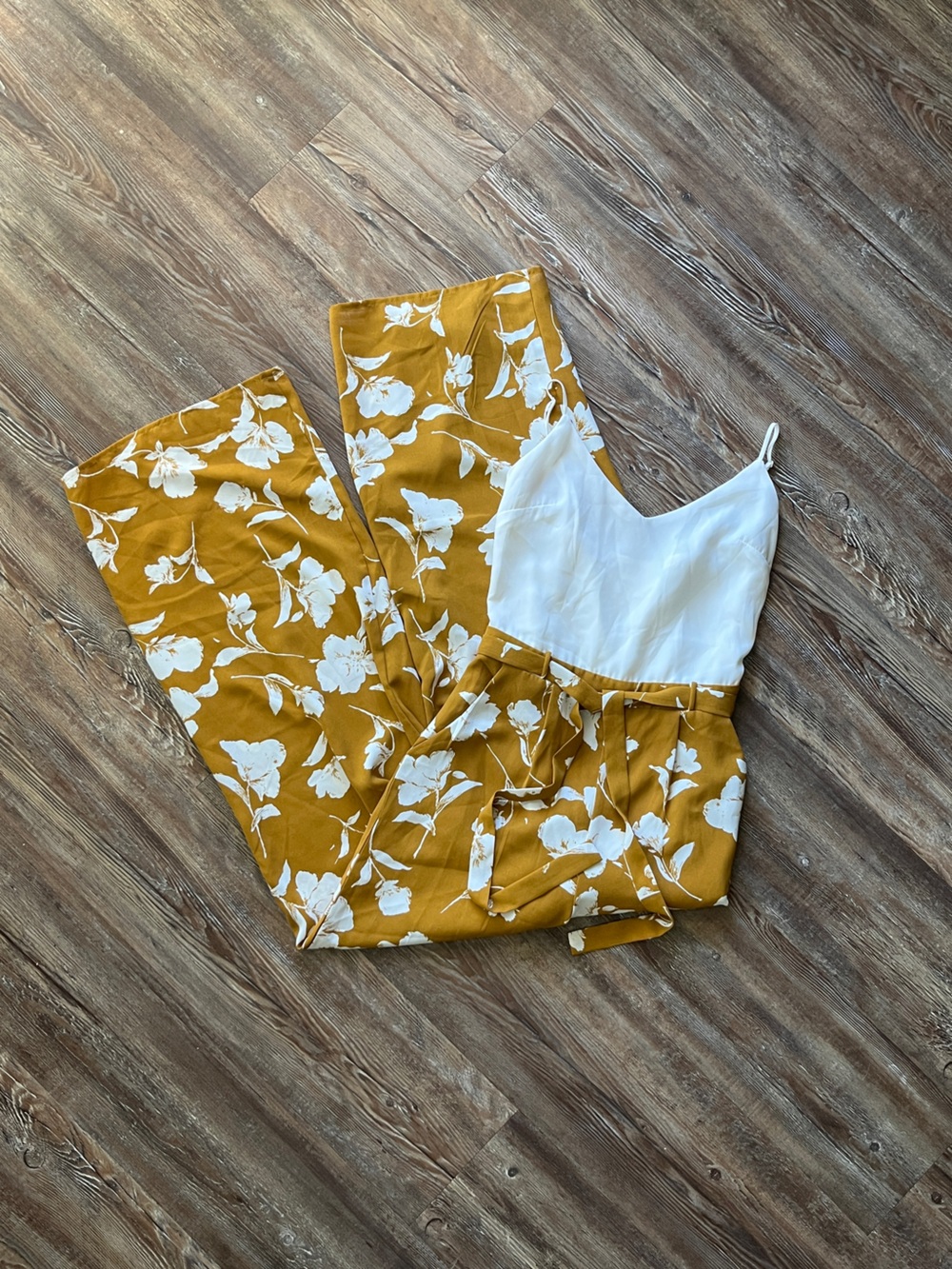 Everly Mustard Floral V-Neck Camisole with White Bust